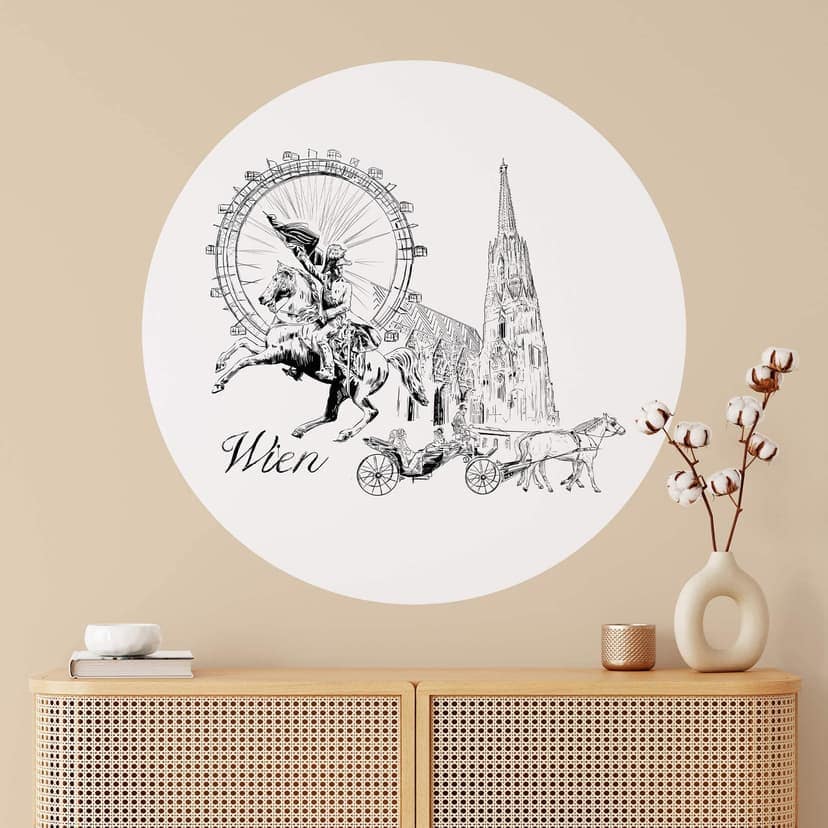Adesivo murale Vienna - Bianco e nero - Rotondo - Love your City