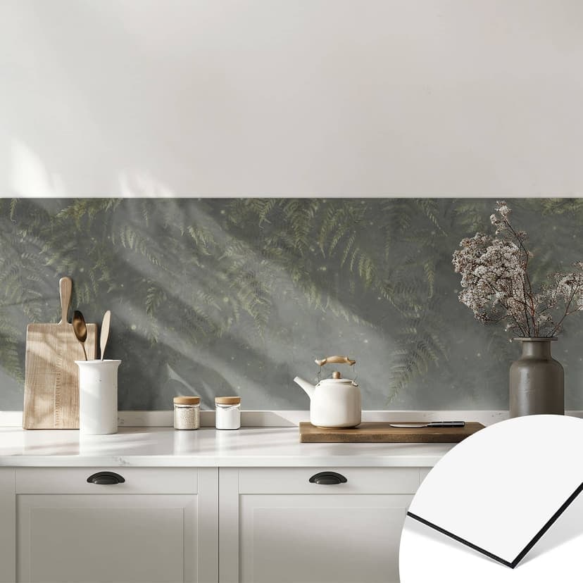 Rivestimento cucina in felce con foresta nuvolosa in verde - Ms Tiff