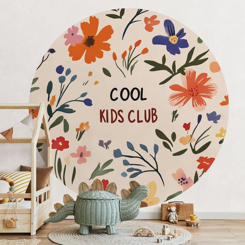 Fotomurale per bambini - Cool Kids Club Fiori colorati - Treechild - Rotondo - Autoadesivo/non tessuto