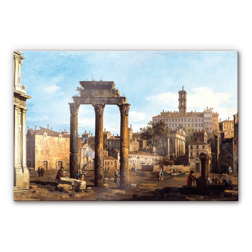 Stampa su vetro acrilico Canaletto - Il foro con il tempio di Castore e Polluce