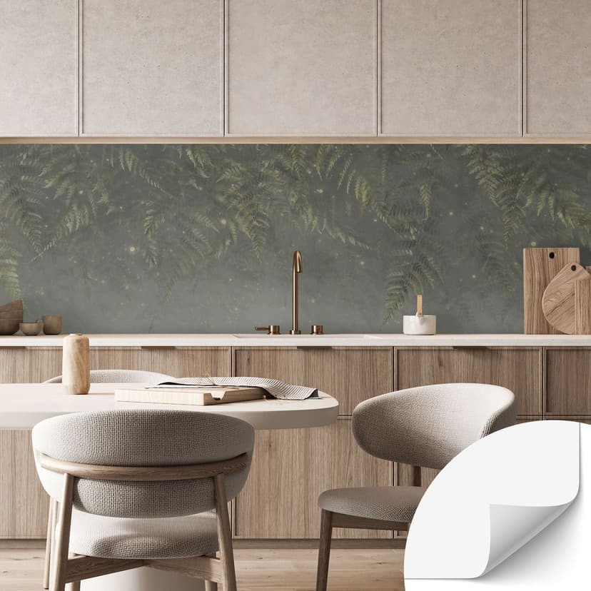Rivestimento cucina autoadesivo felce nella foresta nuvolosa in verde - Ms Tiff