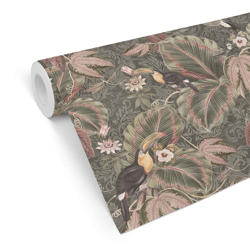 Carta da parati a motivi della giungla con tucano nella foresta tropicale - Bloomery Decor