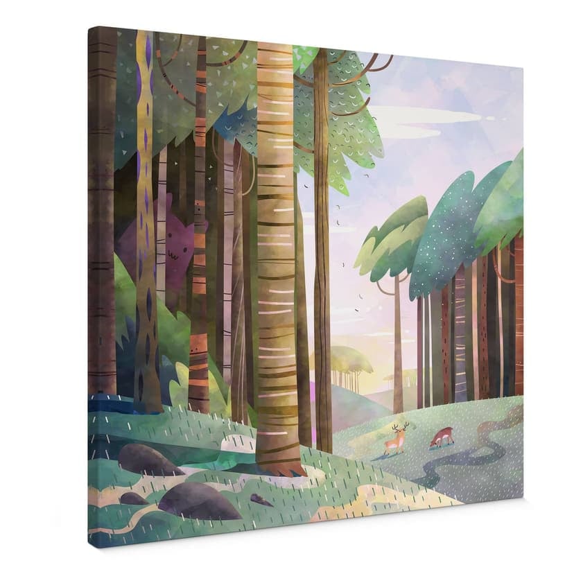 Stampe su tela Bosco soleggiato con cervi - DigitalArtsi
