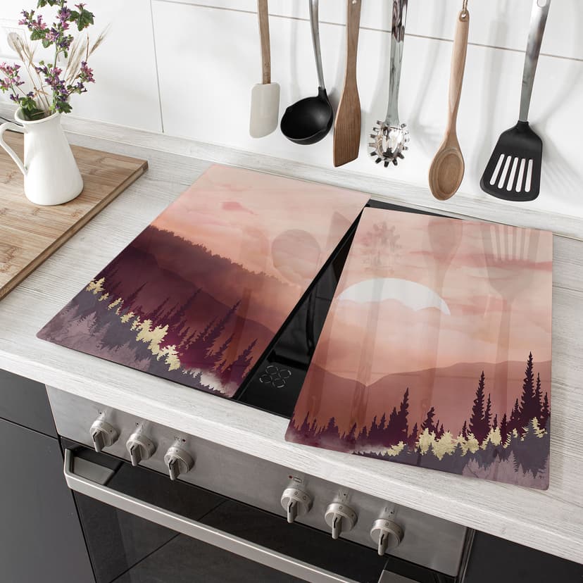 Piastra di copertura del fornello - Tramonto rosa sulla foresta - SpaceFrog Designs