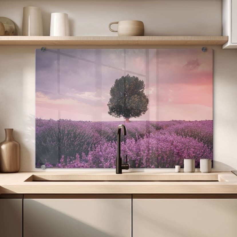 Pannello paraschizzi Campi di lavanda viola al tramonto - Cevik