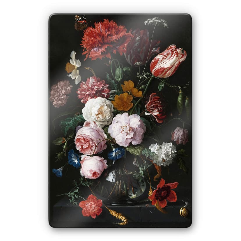 Glasbild de Heem - Stillleben mit Blumen in einer Glasvase