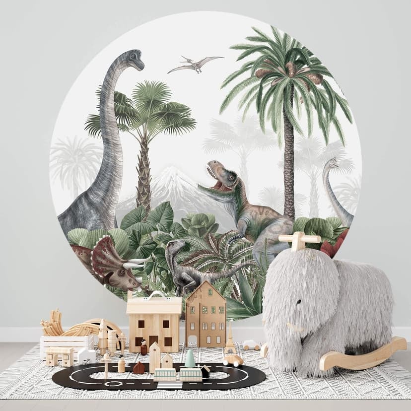 Fotomurale tondo Kikki Belle - Le avventure dei dinosauri - carta da parati in tessuto non tessuto/c