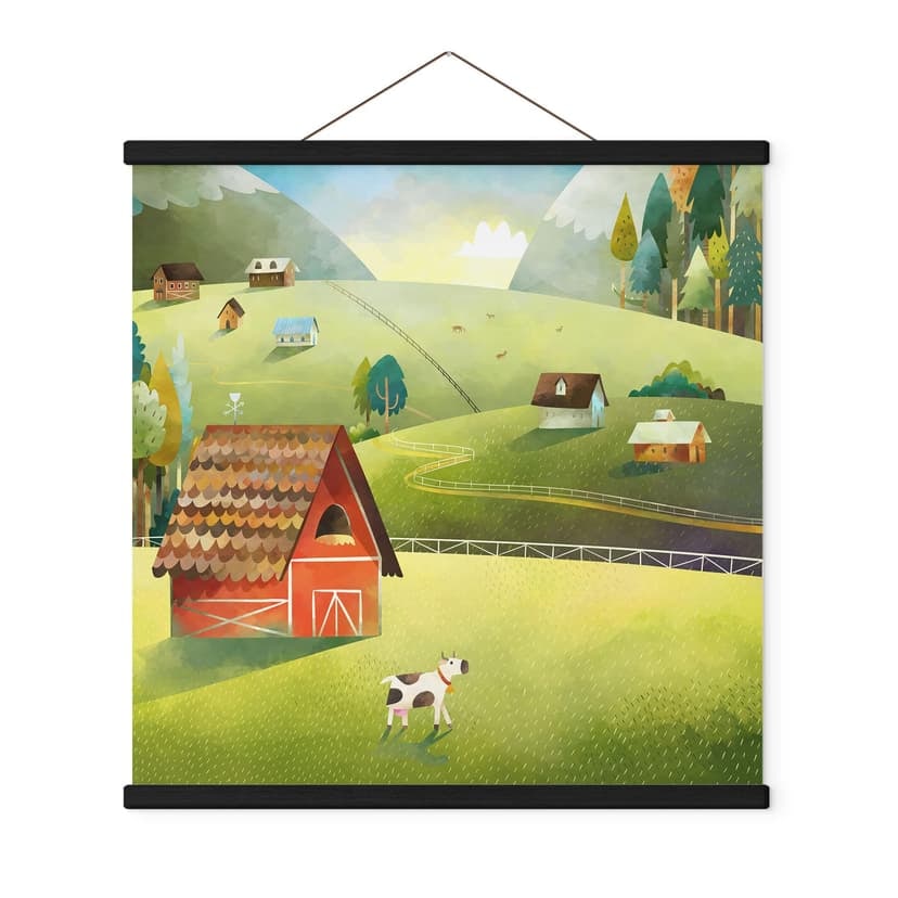 Stampe su tessuto Fattoria colorata in montagna - DigitalArtsi