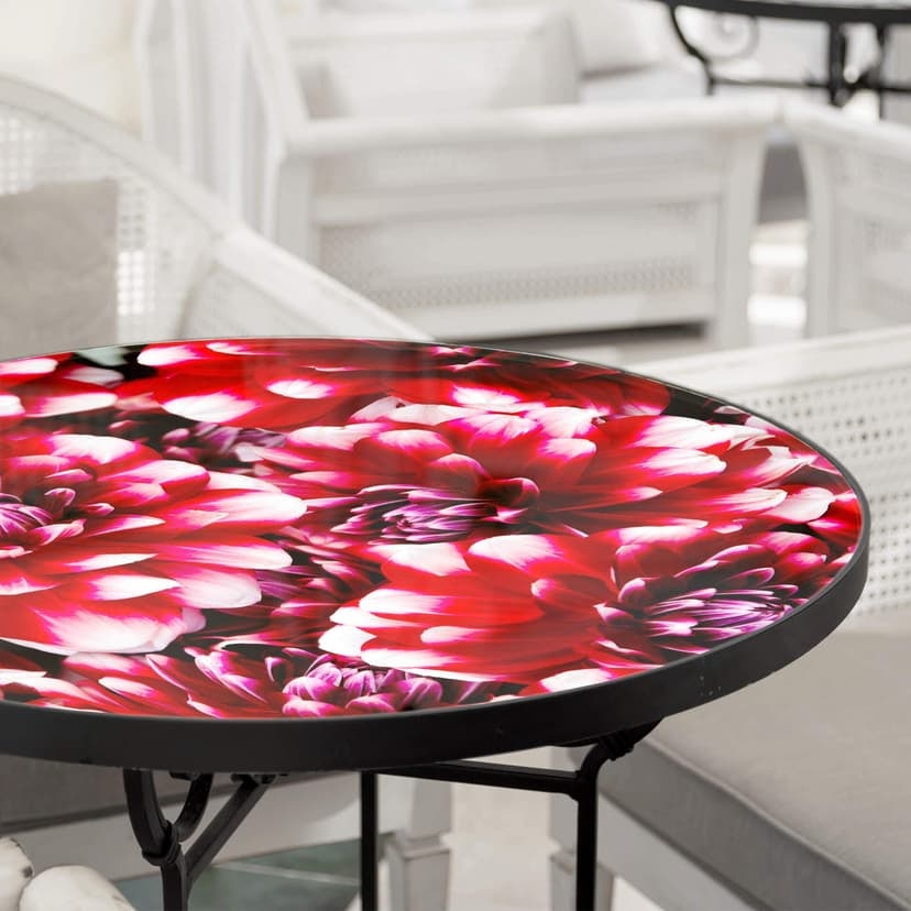 Ripiano in vetro - Fiori rossi - tondo