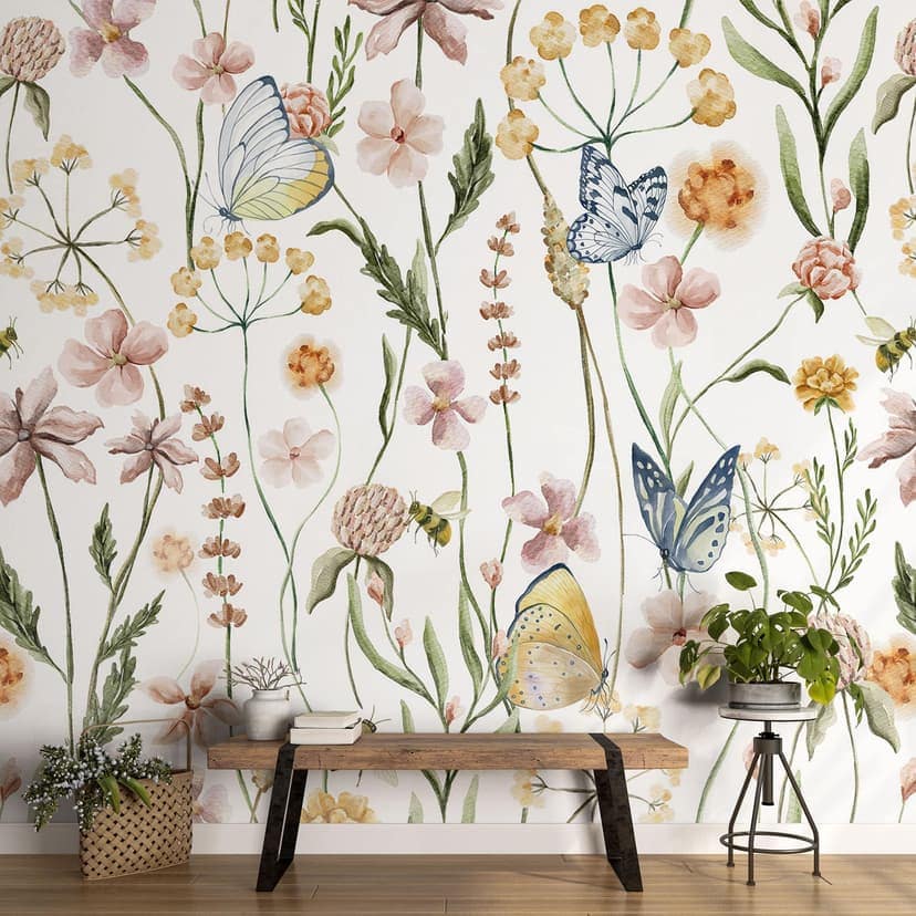 Fotomurale Prato di primavera con farfalle - UN Designs