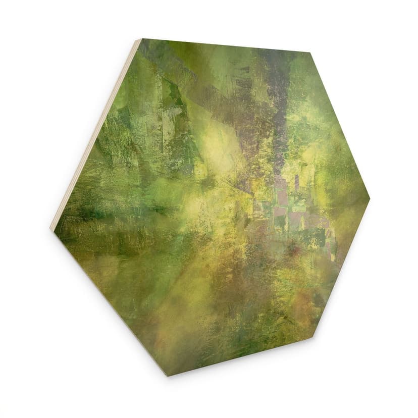 Stampa su legno esagonale con gioco di colori in oro e verde - Schmucker