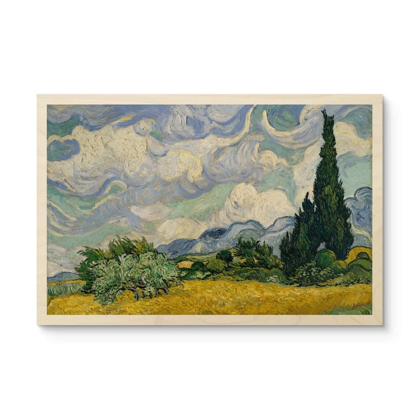 Stampa su legno Van Gogh - Campo di grano con cipressi
