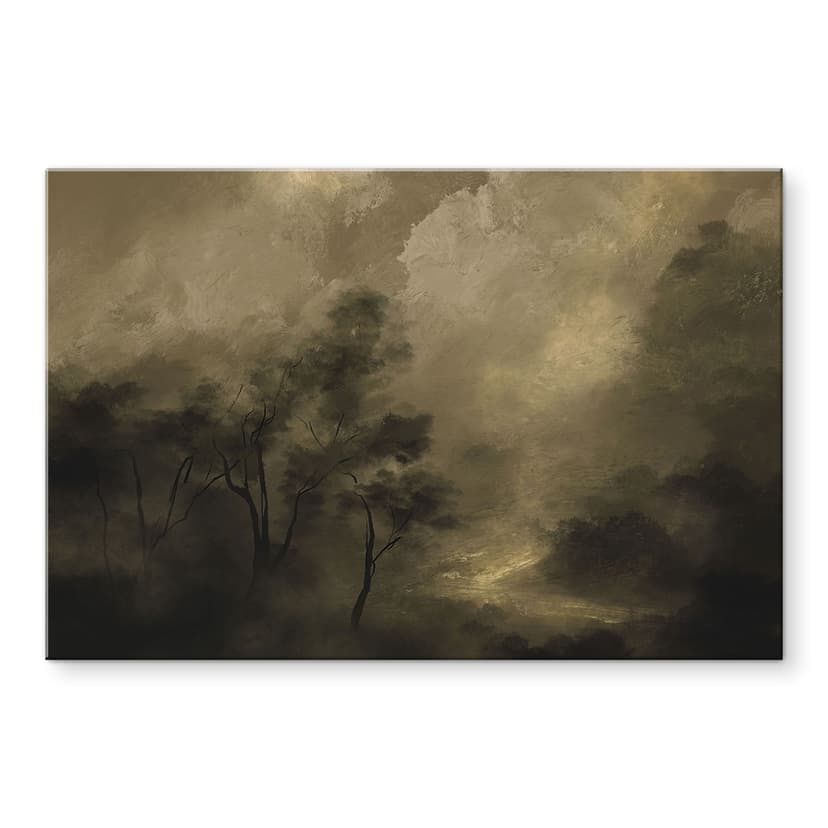 Stampa su vetro acrilico Alberi nella nebbia del crepuscolo - Hobday