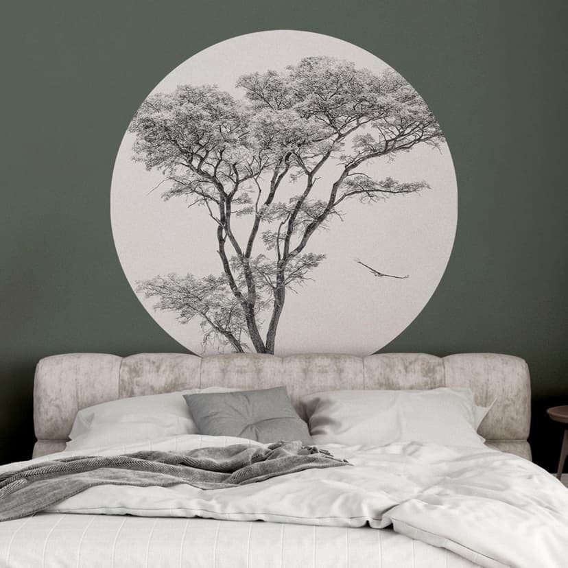 Adesivo murale Albero minimalista in un paesaggio tranquillo - Farina - Rotondo