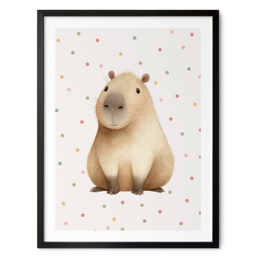 Poster per bambini con un simpatico capibara e coriandoli