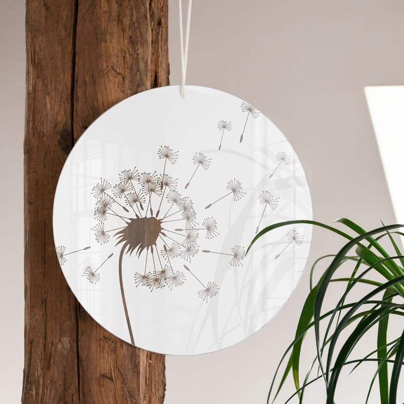 Quadro in vetro acrilico, immagine per finestra da appendere Dandelion - rotondo