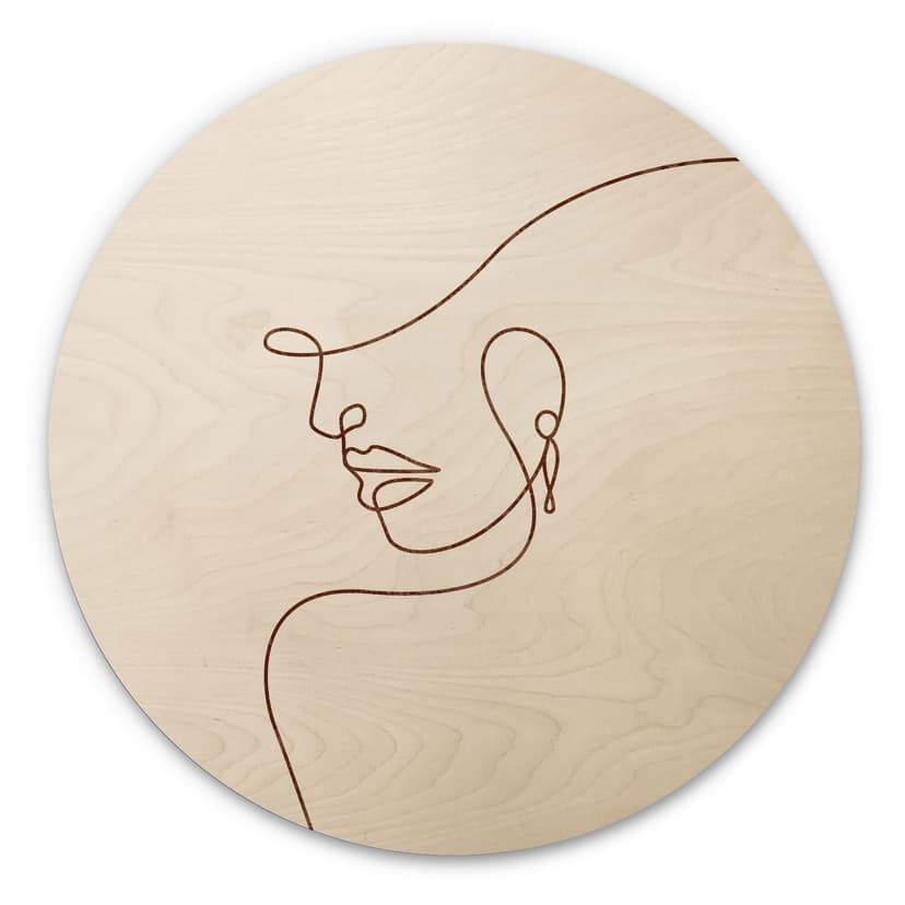 Stampa su legno Delicati contorni di donna - Line Art - Tunaboylu - Tondo