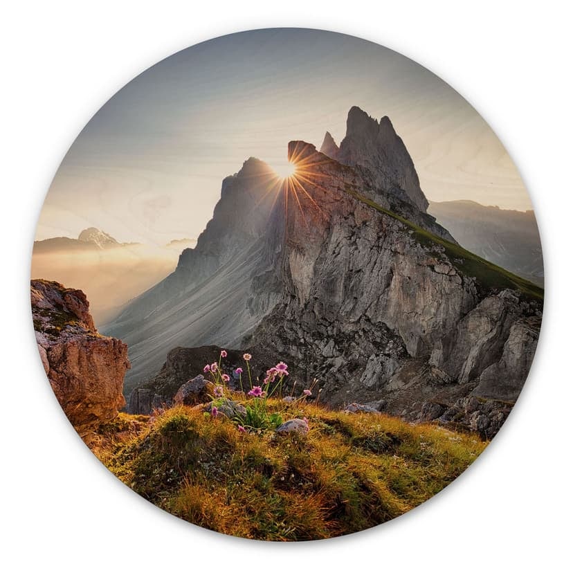 Stampa su legno dell'alba sulle montagne dell'Alto Adige - Rotonda