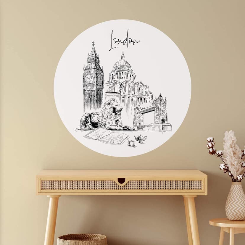 Adesivo murale Londra - Bianco e nero - Rotondo - Amate la vostra città