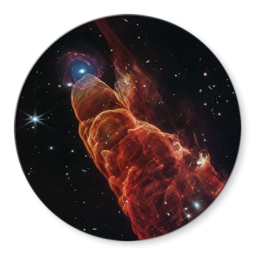 Stampa su vetro James Webb Telescope - Uragano cosmico Herbig Haro 49/50 - Rotondo