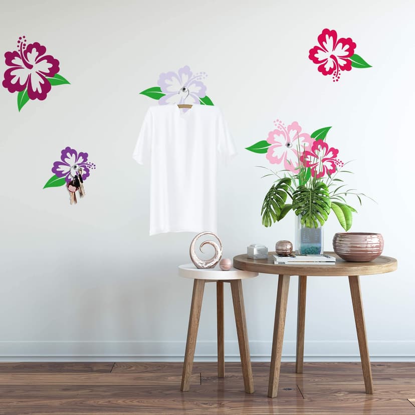 Adesivo murale - Fiori di ibisco + 3 appendiabiti