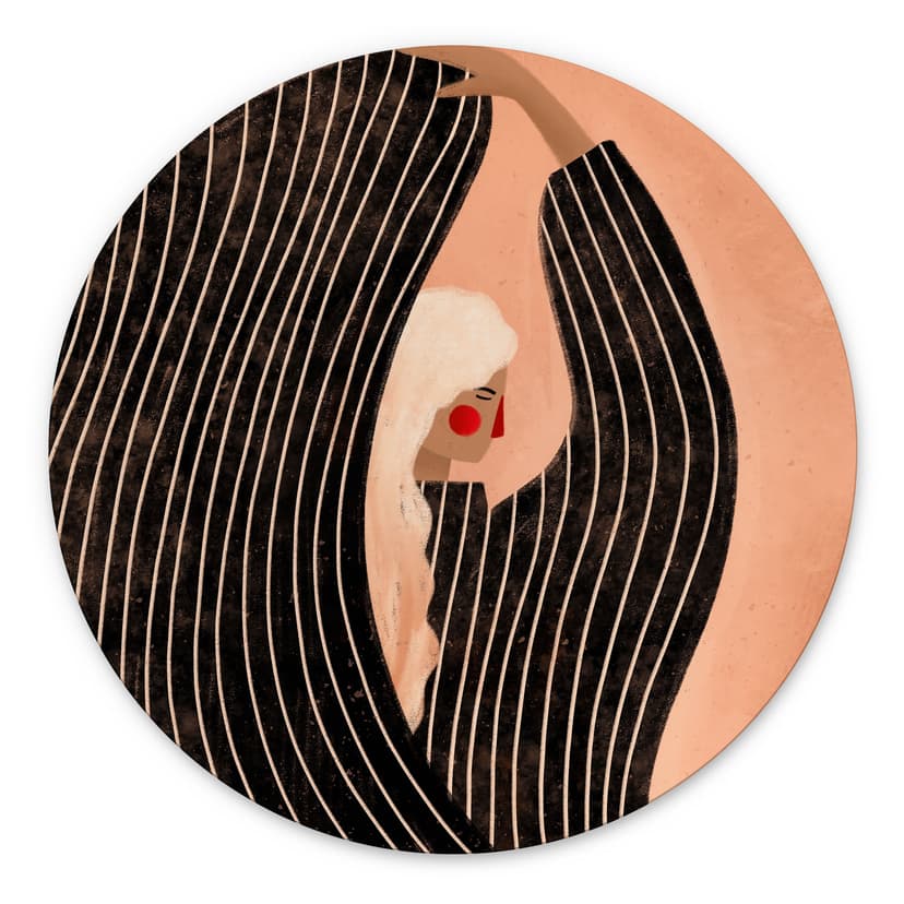 Stampe per pareti Donna con vestito a righe nere - Müller - Alu-Dibond Round