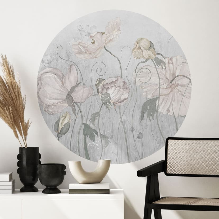 Adesivo murale in stile vintage con fiori grigi - Ms Tiff - Rotondo