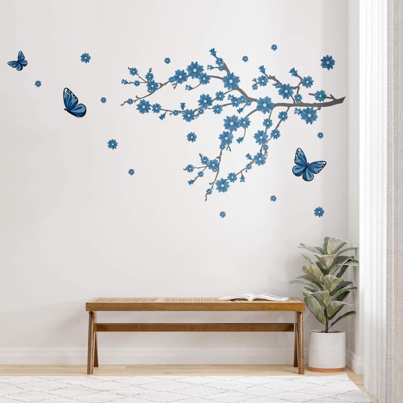 Adesivo murale - Fiori di ghiaccio con farfalle
