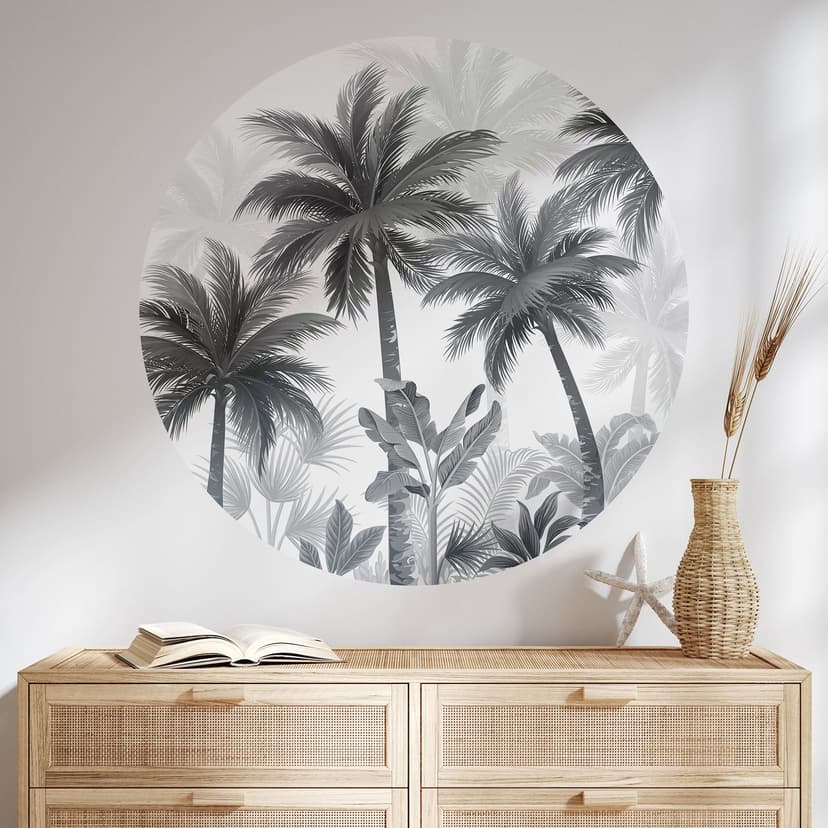 Adesivo murale con paesaggio di palme esotiche - Rotondo