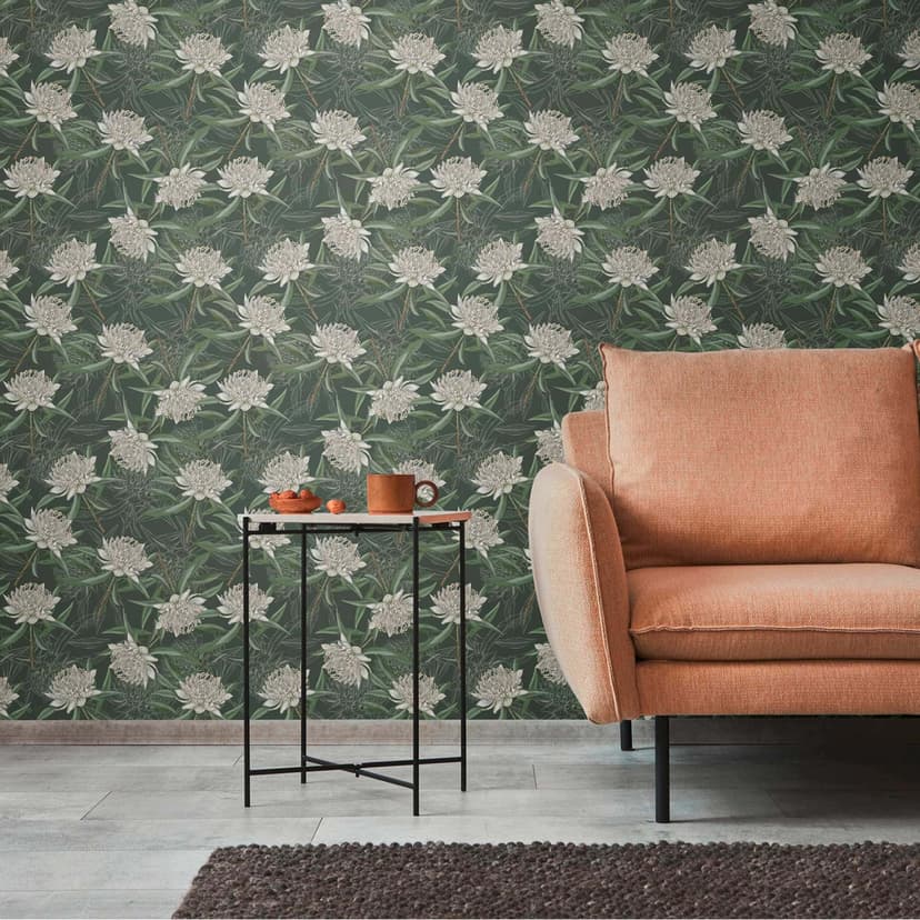 carta da parati floreale in tessuto non tessuto verde nero - carta da parati floreale con fiori bianchi
