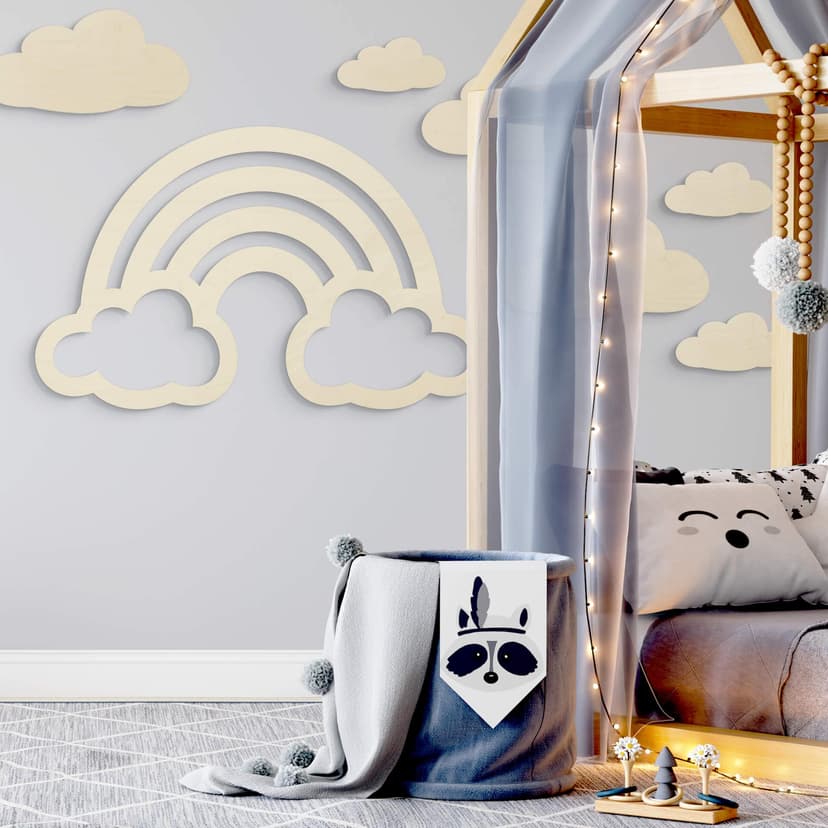 Decoro in legno - Arcobaleno con nuvole
