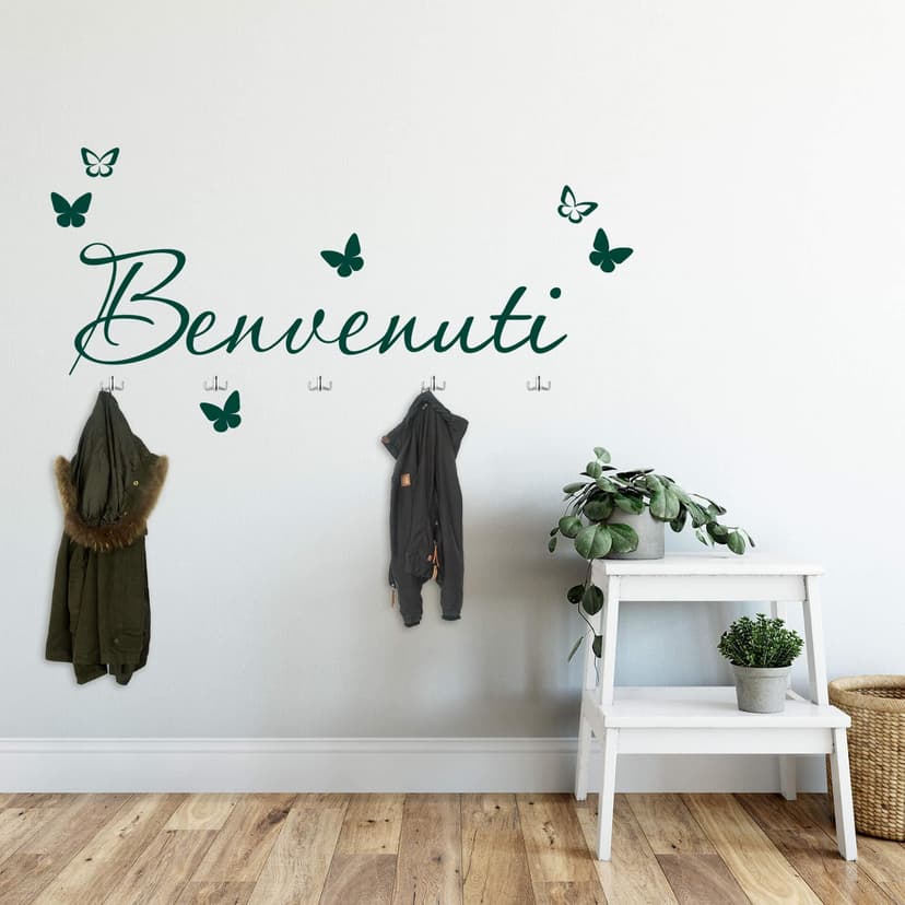 Adesivo murale - Benvenuti + 5 appendiabiti
