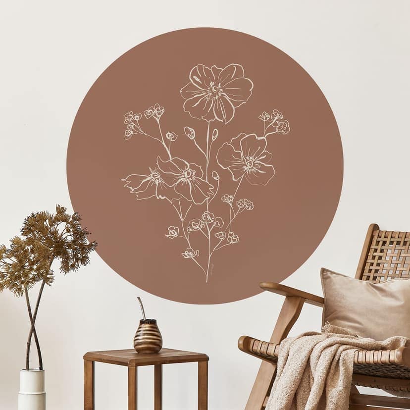 Adesivo murale Bouquet di rose selvatiche Mousse di moka - Illustrazione di anice - Rotondo