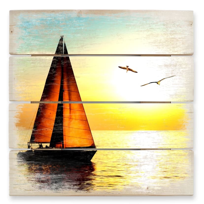 Stampa su legno - Barca a vela nel tramonto