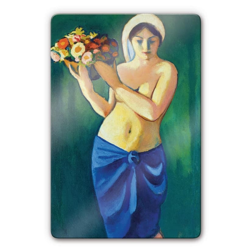 Stampa su vetro - Macke - Donna che porta una ciotola di fiori