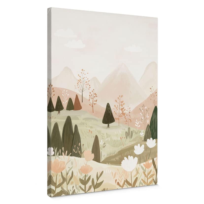 Stampe su tela paesaggio montano a pastello con fiori - Treechild