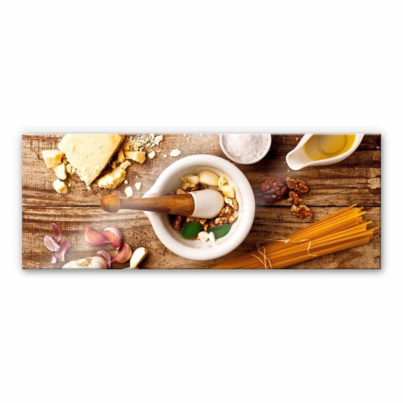 Stampa su vetro acrilico Laercio - Ricetta del pesto - Panorama