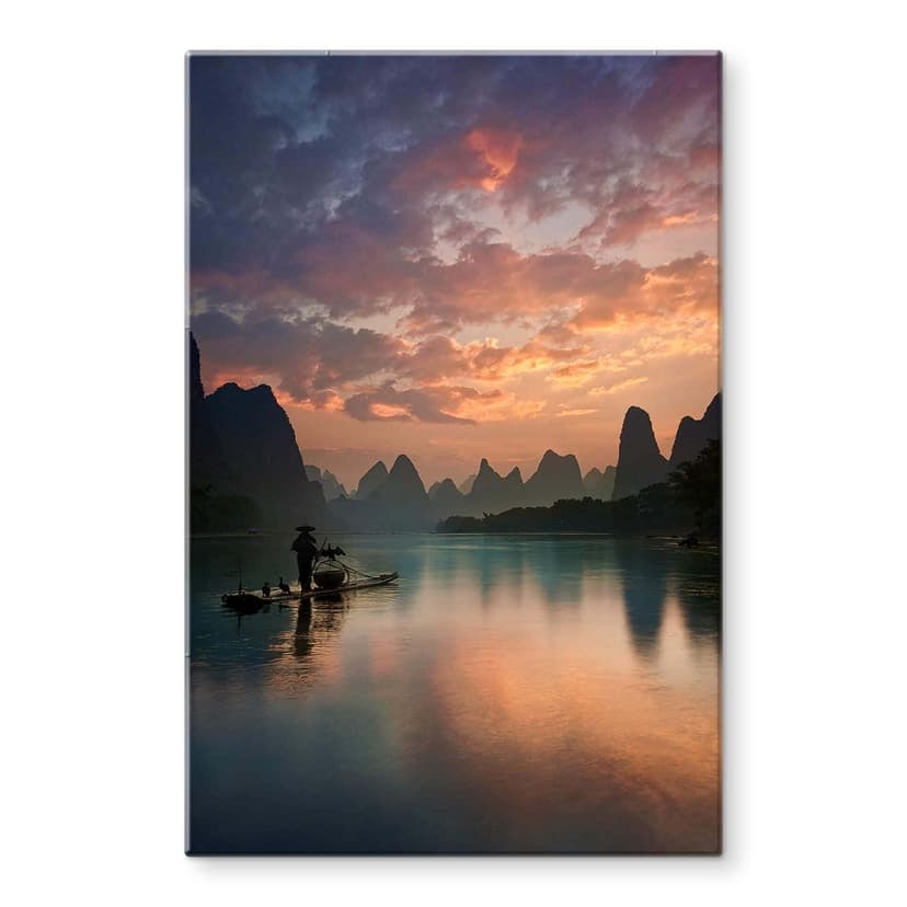 Glasbild Zhang - Asiatische Flusslandschaft in der Abenddämmerung