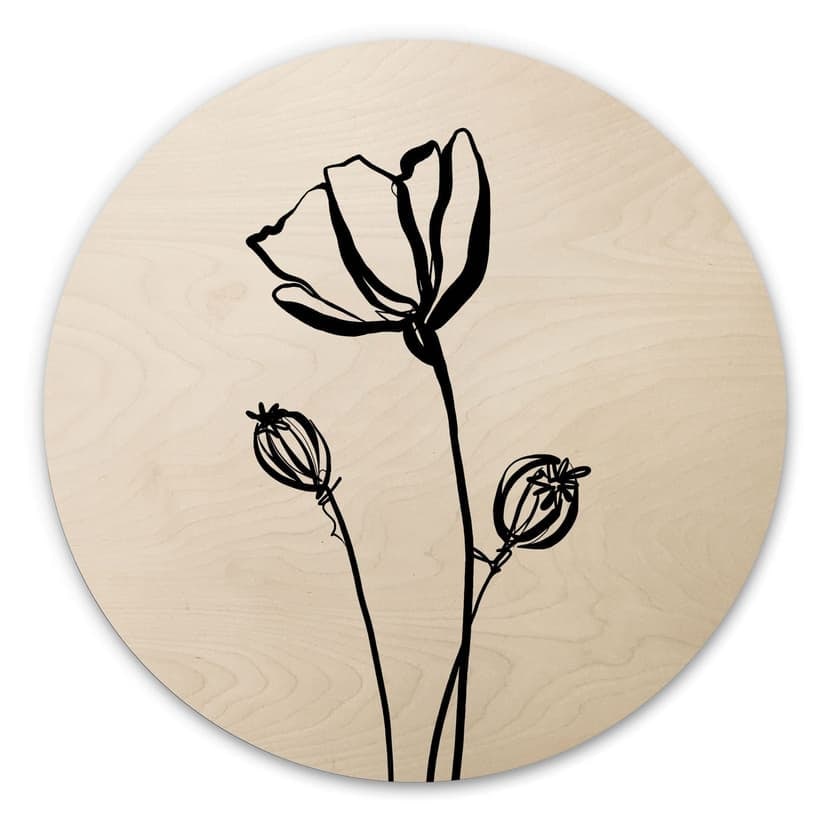 Stampa su legno Line Art Poppy - Cats & Dotz - Rotondo