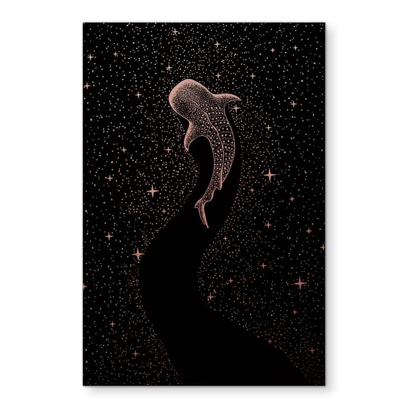 Stampe per pareti con effetto rame Squalo balena nell'oceano di stelle - Cakir - Alu-Dibond
