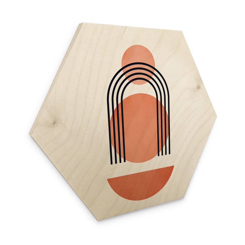 Esagono in legno Geometria astratta nei colori del pesca - Kubistika