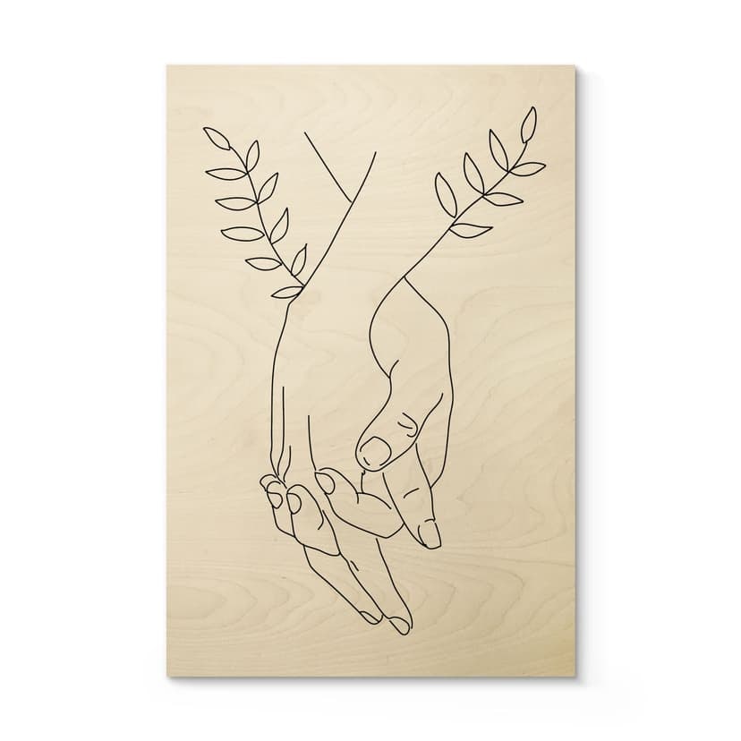 Stampa su legno Line Art - Amanti che si tengono per mano - Lizde