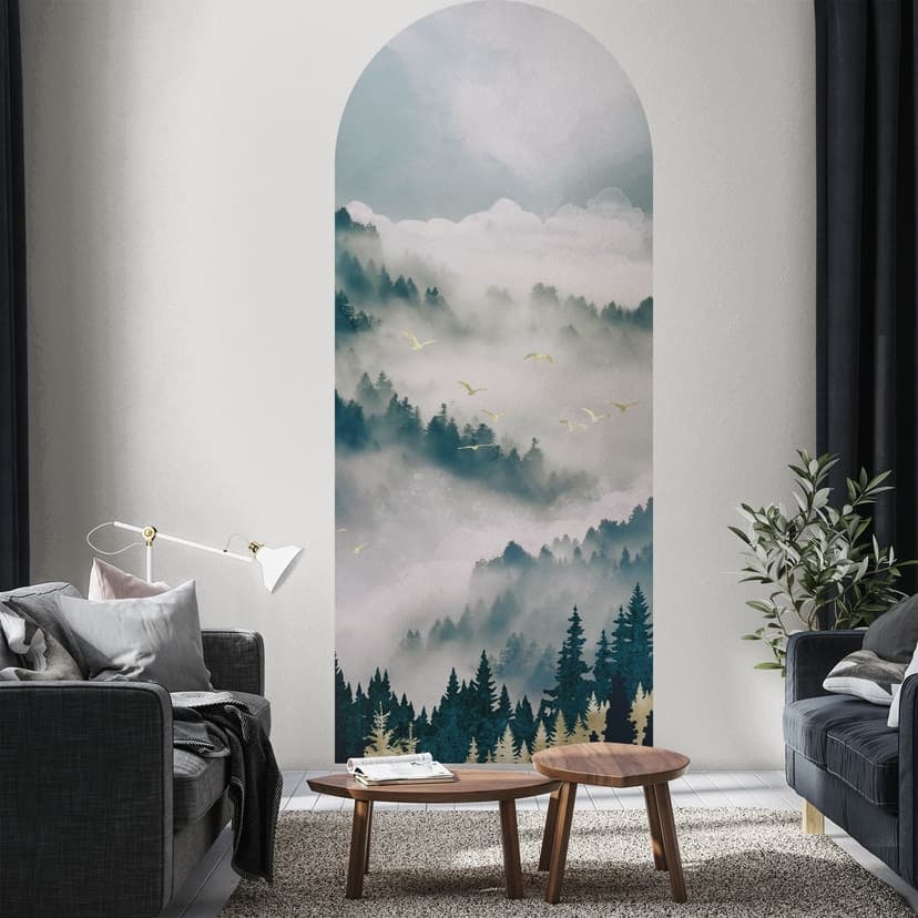 Adesivo murale ad arco tondo Misteriosa nebbia nella foresta - SpaceFrog Designs - narrow