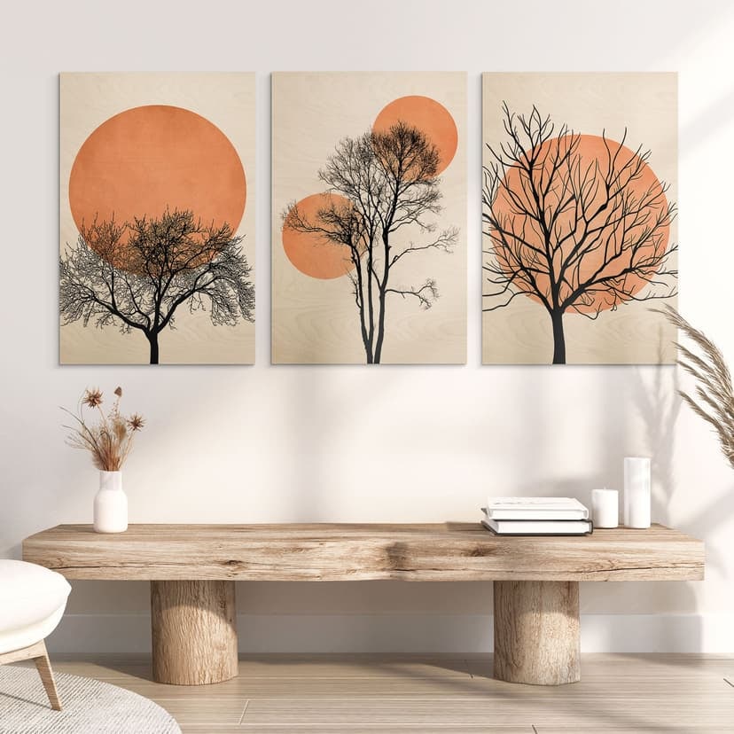 Stampa su legno Set Kubistika - Tramonto caldo nei colori della pesca (3 pezzi)