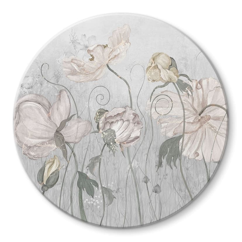 Stampa su vetro Fiori in stile vintage in grigio - Ms Tiff - Rotondo
