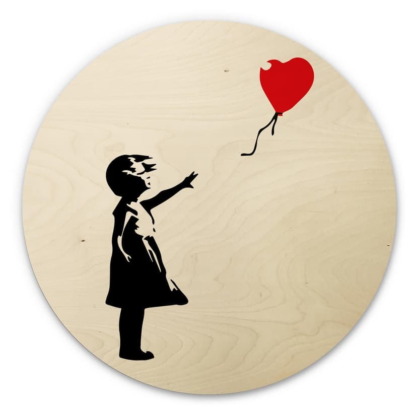 Stampa su legno Banksy - Ragazza con palloncino rosso - Rotondo