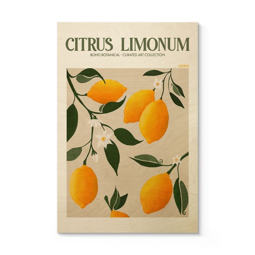 Stampa su legno Frutta - Albero di limone boho - Citrus Limonum - Tunaboylu