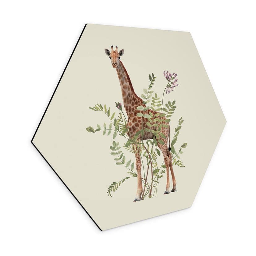 Esagono Alu-Dibond Giraffa floreale - Frida Floral Studio