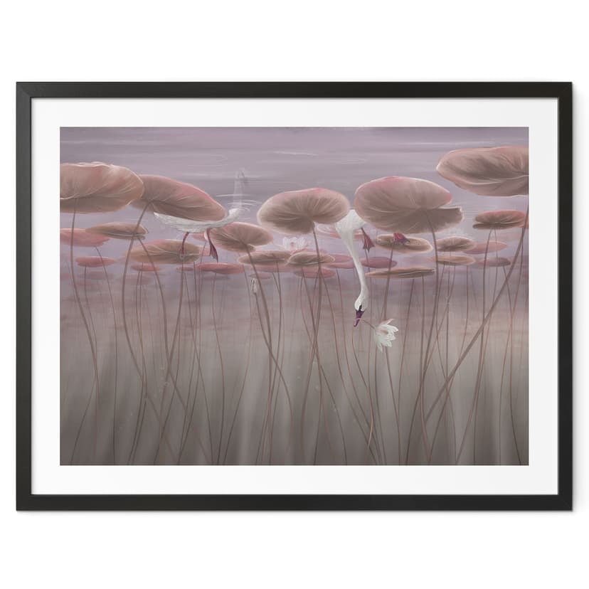 Poster fiori di loto con cigno in acqua in rosa scuro - Ms Tiff