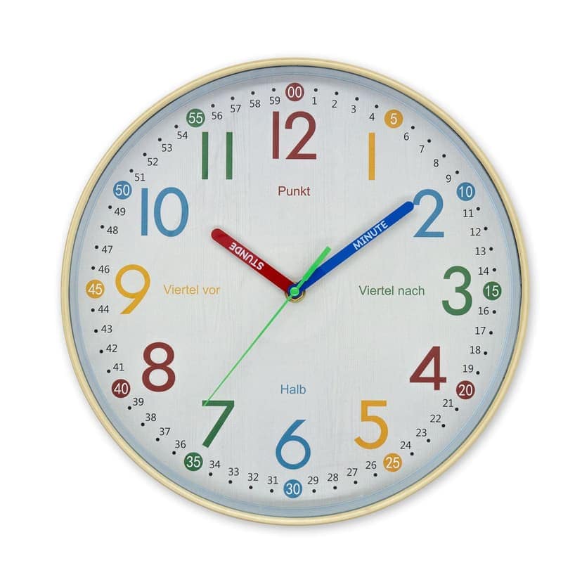 Orologio analogico per l'apprendimento orologio da parete per la camera dei bambini orologio silenzioso per bambini per ragazzo ragazza aspetto legno Ø30 cm